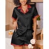 Ekouaer Womens Silk Satin Pajamas Set Short Sleeve Sleepwear Button Down Loungewear 2 Piece Pjs Shorts Set(Black)