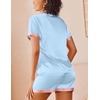Ekouaer Womens Silk Satin Pajamas Set Short Sleeve Sleepwear Button Down Loungewear 2 Piece Pjs Shorts Set(Blue)