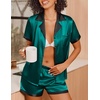 Ekouaer Womens Silk Satin Pajamas Set Short Sleeve Sleepwear Button Down Loungewear 2 Piece Pjs Shorts Set(Blue Green)