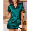 Ekouaer Womens Silk Satin Pajamas Set Short Sleeve Sleepwear Button Down Loungewear 2 Piece Pjs Shorts Set(Blue Green)