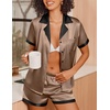 Ekouaer Womens Silk Satin Pajamas Set Short Sleeve Sleepwear Button Down Loungewear 2 Piece Pjs Shorts Set(Brown)