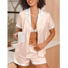 Ekouaer Womens Silk Satin Pajamas Set Short Sleeve Sleepwear Button Down Loungewear 2 Piece Pjs Shorts Set(Champagne)