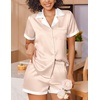 Ekouaer Womens Silk Satin Pajamas Set Short Sleeve Sleepwear Button Down Loungewear 2 Piece Pjs Shorts Set(Champagne)