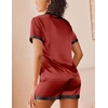 Ekouaer Womens Silk Satin Pajamas Set Short Sleeve Sleepwear Button Down Loungewear 2 Piece Pjs Shorts Set(Dark Red)