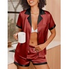 Ekouaer Womens Silk Satin Pajamas Set Short Sleeve Sleepwear Button Down Loungewear 2 Piece Pjs Shorts Set(Dark Red)