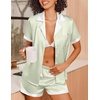 Ekouaer Womens Silk Satin Pajamas Set Short Sleeve Sleepwear Button Down Loungewear 2 Piece Pjs Shorts Set(Light Green)