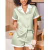 Ekouaer Womens Silk Satin Pajamas Set Short Sleeve Sleepwear Button Down Loungewear 2 Piece Pjs Shorts Set(Light Green)