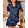 Ekouaer Womens Silk Satin Pajamas Set Short Sleeve Sleepwear Button Down Loungewear 2 Piece Pjs Shorts Set(Navy Blue)