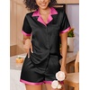 Ekouaer Womens Silk Satin Pajamas Set Short Sleeve Sleepwear Button Down Loungewear 2 Piece Pjs Shorts Set(Noble Black)
