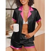 Ekouaer Womens Silk Satin Pajamas Set Short Sleeve Sleepwear Button Down Loungewear 2 Piece Pjs Shorts Set(Noble Black)