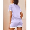 Ekouaer Womens Silk Satin Pajamas Set Short Sleeve Sleepwear Button Down Loungewear 2 Piece Pjs Shorts Set(Purple)