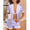 Ekouaer Womens Silk Satin Pajamas Set Short Sleeve Sleepwear Button Down Loungewear 2 Piece Pjs Shorts Set(Purple)