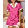 Ekouaer Womens Silk Satin Pajamas Set Short Sleeve Sleepwear Button Down Loungewear 2 Piece Pjs Shorts Set(Rose Red)
