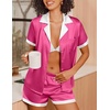 Ekouaer Womens Silk Satin Pajamas Set Short Sleeve Sleepwear Button Down Loungewear 2 Piece Pjs Shorts Set(Rose Red)