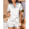 Ekouaer Womens Silk Satin Pajamas Set Short Sleeve Sleepwear Button Down Loungewear 2 Piece Pjs Shorts Set(White)