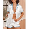 Ekouaer Womens Silk Satin Pajamas Set Short Sleeve Sleepwear Button Down Loungewear 2 Piece Pjs Shorts Set(White)