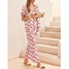 Ekouaer Womens Silky Satin Pajamas Set Short Sleeve Button Down Sleepwear 2 Piece Lounge Set Pj Set(Beige Cherry)