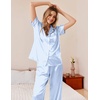 Ekouaer Womens Silky Satin Pajamas Set Short Sleeve Button Down Sleepwear 2 Piece Lounge Set Pj Set(Blue Stripes)