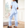Ekouaer Womens Silky Satin Pajamas Set Short Sleeve Button Down Sleepwear 2 Piece Lounge Set Pj Set(Blue Stripes)