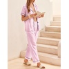 Ekouaer Womens Silky Satin Pajamas Set Short Sleeve Button Down Sleepwear 2 Piece Lounge Set Pj Set(Pink Stripes)