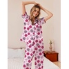 Ekouaer Womens Silky Satin Pajamas Set Short Sleeve Button Down Sleepwear 2 Piece Lounge Set Pj Set(Rose Lipstick)