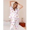 Ekouaer Womens Silky Satin Pajamas Set Short Sleeve Button Down Sleepwear 2 Piece Lounge Set Pj Set(White Bow)