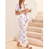 Ekouaer Womens Silky Satin Pajamas Set Short Sleeve Button Down Sleepwear 2 Piece Lounge Set Pj Set(White Bow)