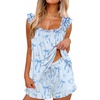 Ekouaer Pajama for Women Set 2 Piece Ruffle Pjs Soft Tank Top and Shorts Sleepwear Set Bridal Pajama Set for Women(Blue Bow Stars)