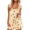 Ekouaer Pajama for Women Set 2 Piece Ruffle Pjs Soft Tank Top and Shorts Sleepwear Set Bridal Pajama Set for Women(Bow Strawberries)