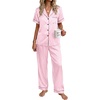 Ekouaer Womens Silky Satin Pajamas Set Short Sleeve Button Down Sleepwear 2 Piece Lounge Set Pj Set(Pink Stripes)