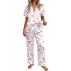 Ekouaer Womens Silky Satin Pajamas Set Short Sleeve Button Down Sleepwear 2 Piece Lounge Set Pj Set(White Bow)