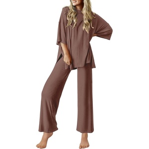 Ekouaer Lounge Sets for Women Short Sleeve Tops and Long Pants Soft Comfy Pajamas Set 2 Piece Outfits(Brown)