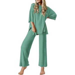 Ekouaer Lounge Sets for Women Short Sleeve Tops and Long Pants Soft Comfy Pajamas Set 2 Piece Outfits(Gray Green)