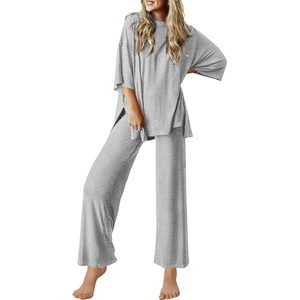 Ekouaer Lounge Sets for Women Short Sleeve Tops and Long Pants Soft Comfy Pajamas Set 2 Piece Outfits(Light Gray)