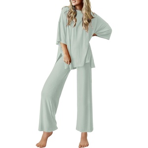 Ekouaer Lounge Sets for Women Short Sleeve Tops and Long Pants Soft Comfy Pajamas Set 2 Piece Outfits(Light Green)