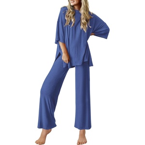 Ekouaer Lounge Sets for Women Short Sleeve Tops and Long Pants Soft Comfy Pajamas Set 2 Piece Outfits(Navy)