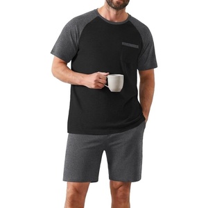 Ekouaer Mens Pajamas Set Bamboo Viscose Short Sleeve Pjs Sets Soft Sleepwear Lightweight Loungewear with Pockets S-3XL(Black Dark Grey)