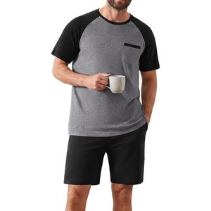Ekouaer Mens Pajamas Set Bamboo Viscose Short Sleeve Pjs Sets Soft Sleepwear Lightweight Loungewear with Pockets S-3XL(Black Grey)