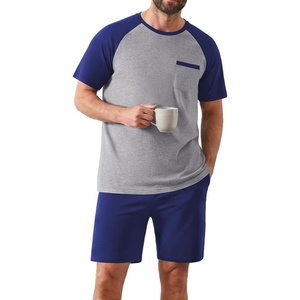 Ekouaer Mens Pajamas Set Bamboo Viscose Short Sleeve Pjs Sets Soft Sleepwear Lightweight Loungewear with Pockets S-3XL(Navy Grey)