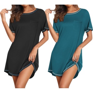 Ekouaer Nightgowns for Women 2 Pack Night Gowns Short Sleeve Sleepshirts Pullover Nightshirts Soft Sleepwear(Black/Blue Green)