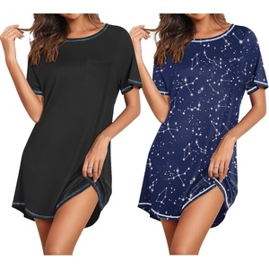 Ekouaer Nightgowns for Women 2 Pack Night Gowns Short Sleeve Sleepshirts Pullover Nightshirts Soft Sleepwear(Black/Blue Star)
