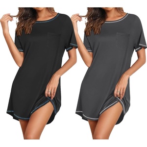 Ekouaer Nightgowns for Women 2 Pack Night Gowns Short Sleeve Sleepshirts Pullover Nightshirts Soft Sleepwear(Black/Dark Grey)