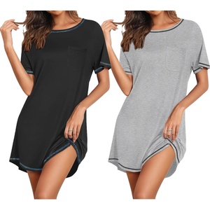 Ekouaer Nightgowns for Women 2 Pack Night Gowns Short Sleeve Sleepshirts Pullover Nightshirts Soft Sleepwear(Black/Light Grey)