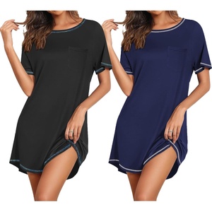 Ekouaer Nightgowns for Women 2 Pack Night Gowns Short Sleeve Sleepshirts Pullover Nightshirts Soft Sleepwear(Black/Navy Blue)