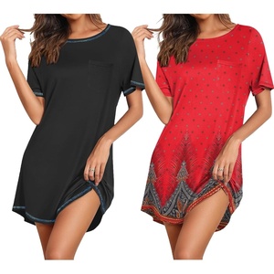 Ekouaer Nightgowns for Women 2 Pack Night Gowns Short Sleeve Sleepshirts Pullover Nightshirts Soft Sleepwear(Black/Red Feather)