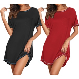 Ekouaer Nightgowns for Women 2 Pack Night Gowns Short Sleeve Sleepshirts Pullover Nightshirts Soft Sleepwear(Black/Wine Red)