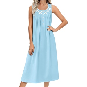 Ekouaer Nightgowns for Women Cotton Long Night Gown Sleeveless Sleep Dress Victorian Nightdress Ladies Sleepwear(Cyan)