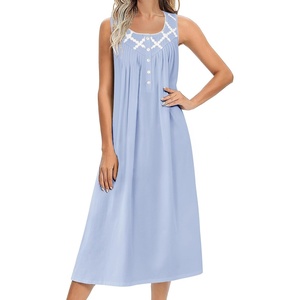 Ekouaer Nightgowns for Women Cotton Long Night Gown Sleeveless Sleep Dress Victorian Nightdress Ladies Sleepwear(Light Blue)