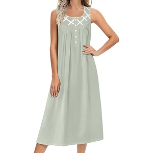 Ekouaer Nightgowns for Women Cotton Long Night Gown Sleeveless Sleep Dress Victorian Nightdress Ladies Sleepwear(Light Green)