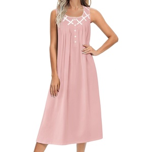 Ekouaer Nightgowns for Women Cotton Long Night Gown Sleeveless Sleep Dress Victorian Nightdress Ladies Sleepwear(Light Pink)